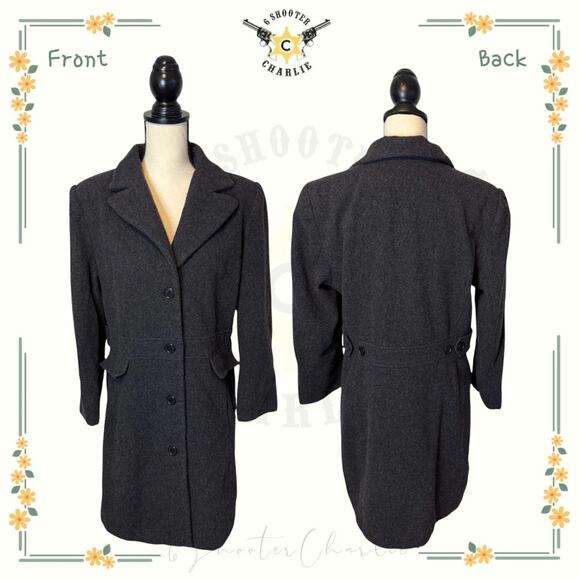 AK Anne Klein Wool Pea Coat Womens Medium Gray Long Blazer Jacket Office Casual - Picture 1 of 7